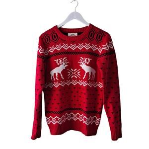 V28 Red, White & Black Holiday / Winter Long Sleeve Crewneck Sweater - Size M